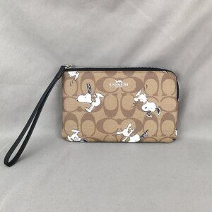 Coach X Peanuts Corner Zip Wristlet Wallet With Snoopy & Woodstock